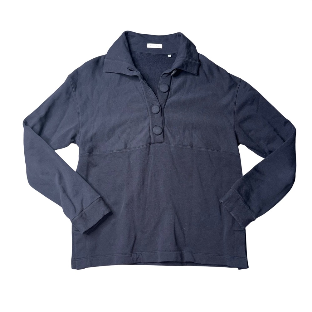Rebecca Taylor Pullover Women Lrg Navy Excellent Cotton Button Collar Sweatshirt